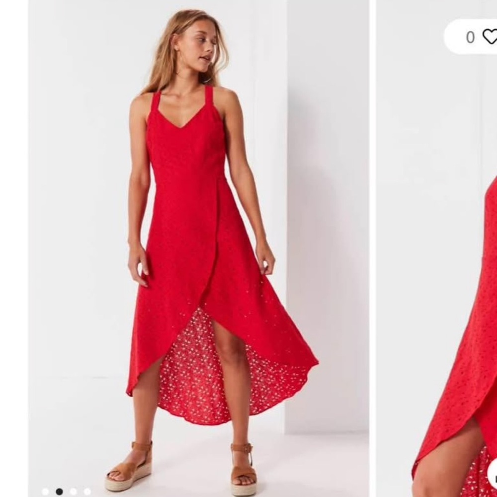 J.O.A. red lace midi dress.